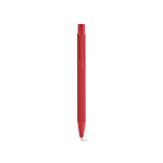 Recycled aluminium pen with rubberised finish and blue ink red colour front view