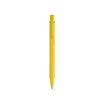 Recycled aluminium pen with rubberised finish and blue ink yellow colour front view