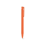 Recycled aluminium pen with rubberised finish and blue ink orange colour second view