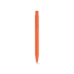 Recycled aluminium pen with rubberised finish and blue ink orange colour front view