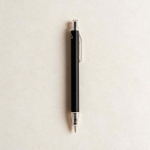 Recycled aluminium pen with push-button mechanism and blue ink black colour ambient view