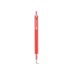 Recycled aluminium pen with push-button mechanism and blue ink red colour front view