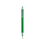 Recycled aluminium pen with push-button mechanism and blue ink green colour front view