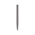 Recycled aluminium click pen with a glossy finish and blue ink grey colour front view