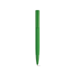 Recycled aluminium click pen with a glossy finish and blue ink green colour front view