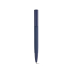 Recycled aluminium click pen with a glossy finish and blue ink navy-blue colour front view