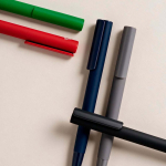 Recycled aluminium click pen with a glossy finish and blue ink