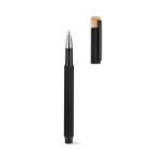 Recycled aluminium and bamboo rollerball pen with blue ink black colour third view