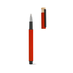 Recycled aluminium and bamboo rollerball pen with blue ink red colour third view