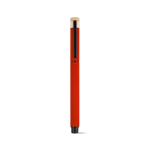 Recycled aluminium and bamboo rollerball pen with blue ink red colour front view