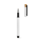 Recycled aluminium and bamboo rollerball pen with blue ink white colour third view