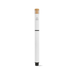 Recycled aluminium and bamboo rollerball pen with blue ink white colour rear view