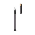 Recycled aluminium and bamboo rollerball pen with blue ink grey colour third view