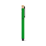 Recycled aluminium and bamboo rollerball pen with blue ink green colour second view