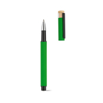 Recycled aluminium and bamboo rollerball pen with blue ink green colour third view