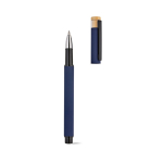 Recycled aluminium and bamboo rollerball pen with blue ink navy-blue colour third view