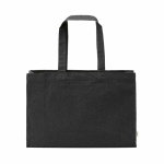 Natural eco cotton shopping bag with flat base 280 g/m2 black colour front view