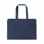 Natural eco cotton shopping bag with flat base 280 g/m2 navy-blue colour front view