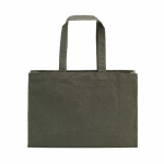 Natural eco cotton shopping bag with flat base 280 g/m2 military green colour rear view