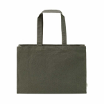 Natural eco cotton shopping bag with flat base 280 g/m2 military green colour front view