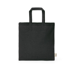 Natural recycled cotton bag with 30 cm handles and 140 g/m² black colour front view