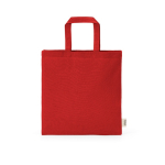 Natural recycled cotton bag with 30 cm handles and 140 g/m² red colour front view