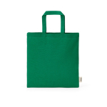 Natural recycled cotton bag with 30 cm handles and 140 g/m² green colour front view
