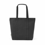 Recycled cotton shopping bag with zip 360 g/m² black colour rear view