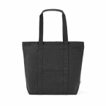Recycled cotton shopping bag with zip 360 g/m² black colour front view
