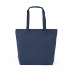 Recycled cotton shopping bag with zip 360 g/m² navy-blue colour rear view