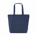 Recycled cotton shopping bag with zip 360 g/m² navy-blue colour front view