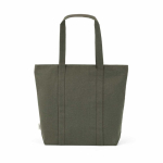 Recycled cotton shopping bag with zip 360 g/m² military green colour rear view