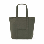 Recycled cotton shopping bag with zip 360 g/m² military green colour front view