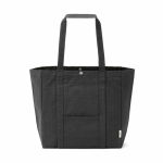 Recycled cotton shopping bag with press-stud fastening 360 g/m2 black colour front view
