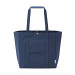 Recycled cotton shopping bag with press-stud fastening 360 g/m2 navy-blue colour front view