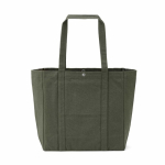 Recycled cotton shopping bag with press-stud fastening 360 g/m2 military green colour rear view