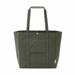 Recycled cotton shopping bag with press-stud fastening 360 g/m2 military green colour front view