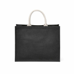 Laminated jute shopping bag with cotton handles 20 L black colour rear view
