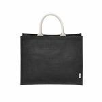 Laminated jute shopping bag with cotton handles 20 L black colour front view