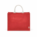 Laminated jute shopping bag with cotton handles 20 L red colour front view
