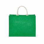 Laminated jute shopping bag with cotton handles 20 L green colour rear view