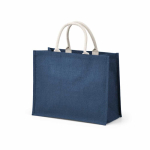 Laminated jute shopping bag with cotton handles 20 L navy-blue colour second view