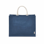 Laminated jute shopping bag with cotton handles 20 L navy-blue colour front view