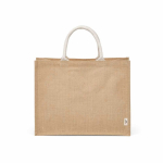 Laminated jute shopping bag with cotton handles 20 L natural colour front view