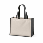 Recycled cotton and jute shopping bag with long handles 300 g/m² black colour second view