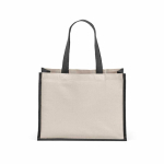 Recycled cotton and jute shopping bag with long handles 300 g/m² black colour rear view