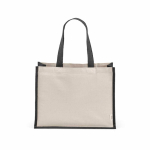 Recycled cotton and jute shopping bag with long handles 300 g/m² black colour front view