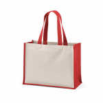 Recycled cotton and jute shopping bag with long handles 300 g/m² red colour second view