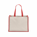 Recycled cotton and jute shopping bag with long handles 300 g/m² red colour rear view