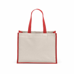 Recycled cotton and jute shopping bag with long handles 300 g/m² red colour front view